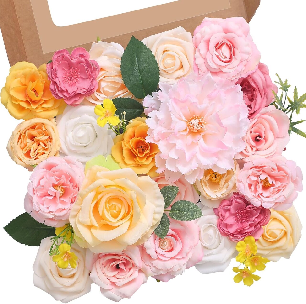 Pink Yellow Artificial Flowers, Silk Fake Flowers (A Pink Yellow) 5"D x 5"W x 1"H